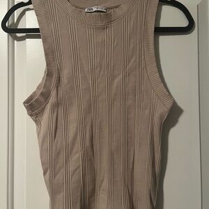 Zara Taupe Ribbed Tank Top